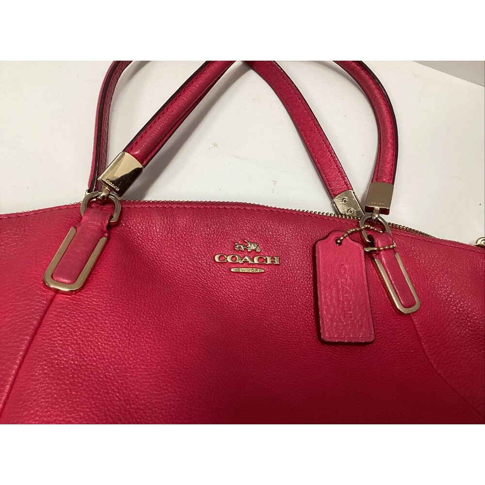 coach Kelsey pebbled pink/fuchsia leather shoulder handbag double handles - Picture 10 of 12